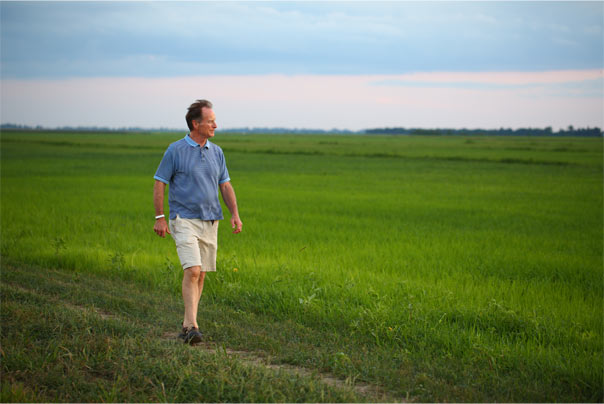 Steve McKaskle inspects his organic rice